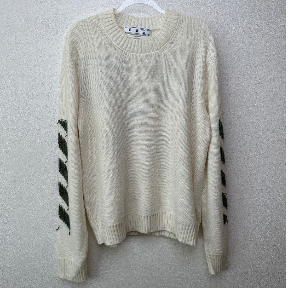 Off-White Reverse Arrow Diag Knit Crew Sweater White / Green