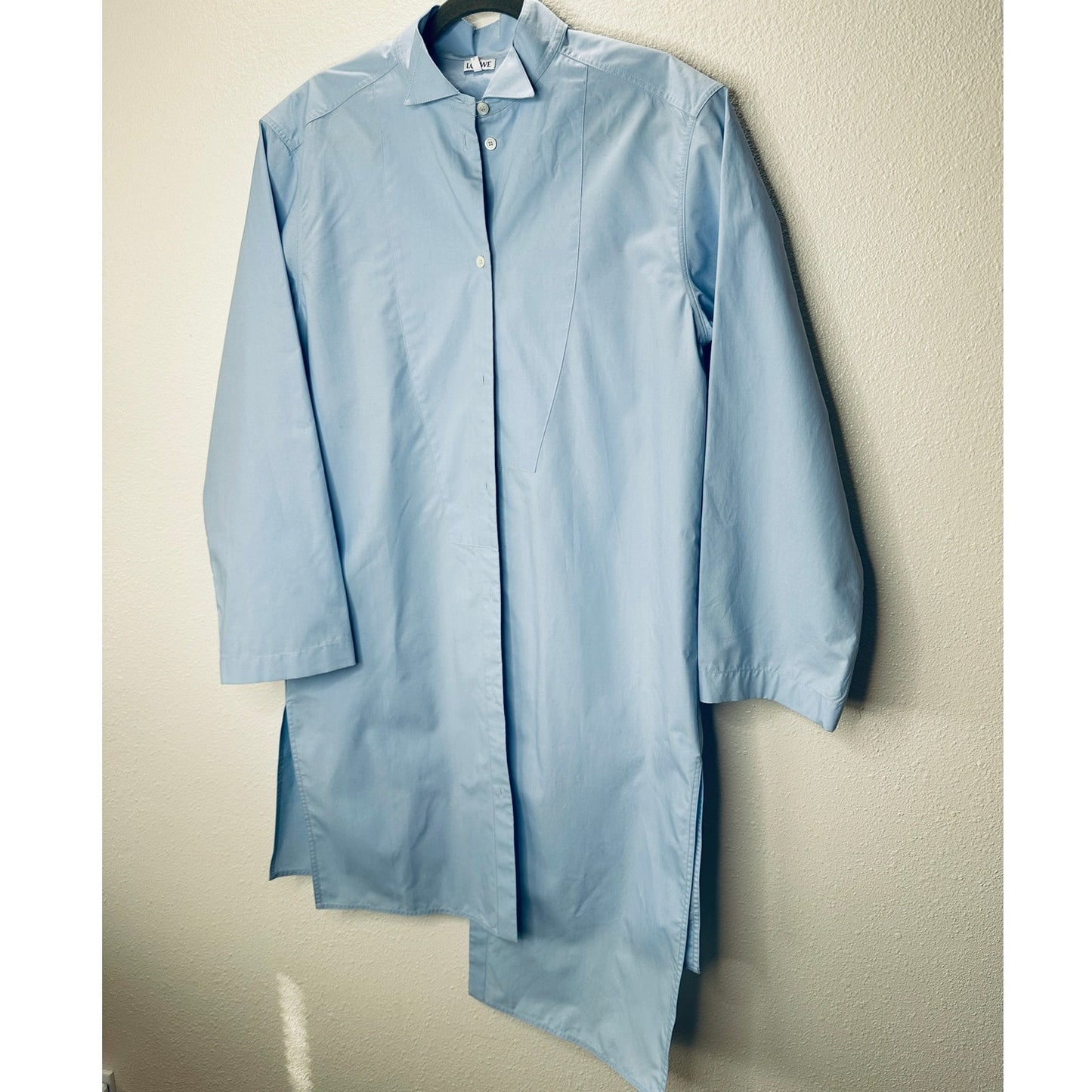 Loewe Light Blue Front Button Split Side Asymmetrical Hem Shirt Dress S