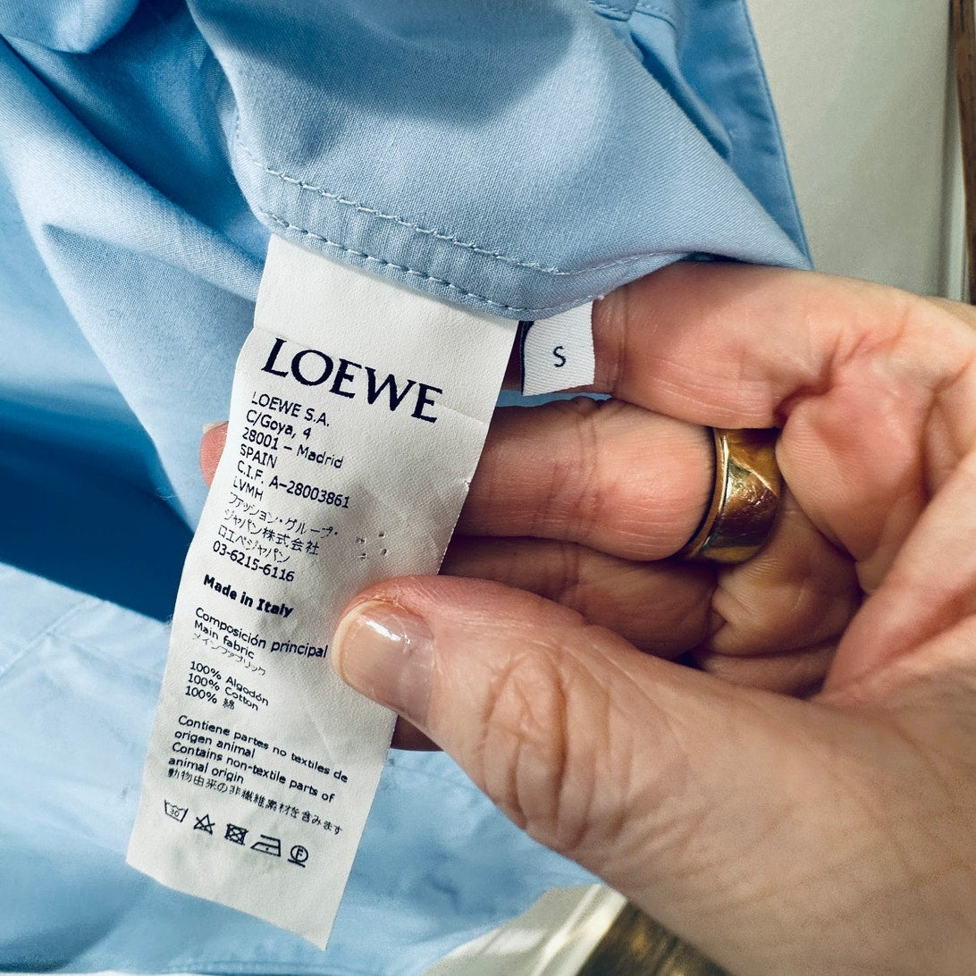 Loewe Light Blue Front Button Split Side Asymmetrical Hem Shirt Dress S