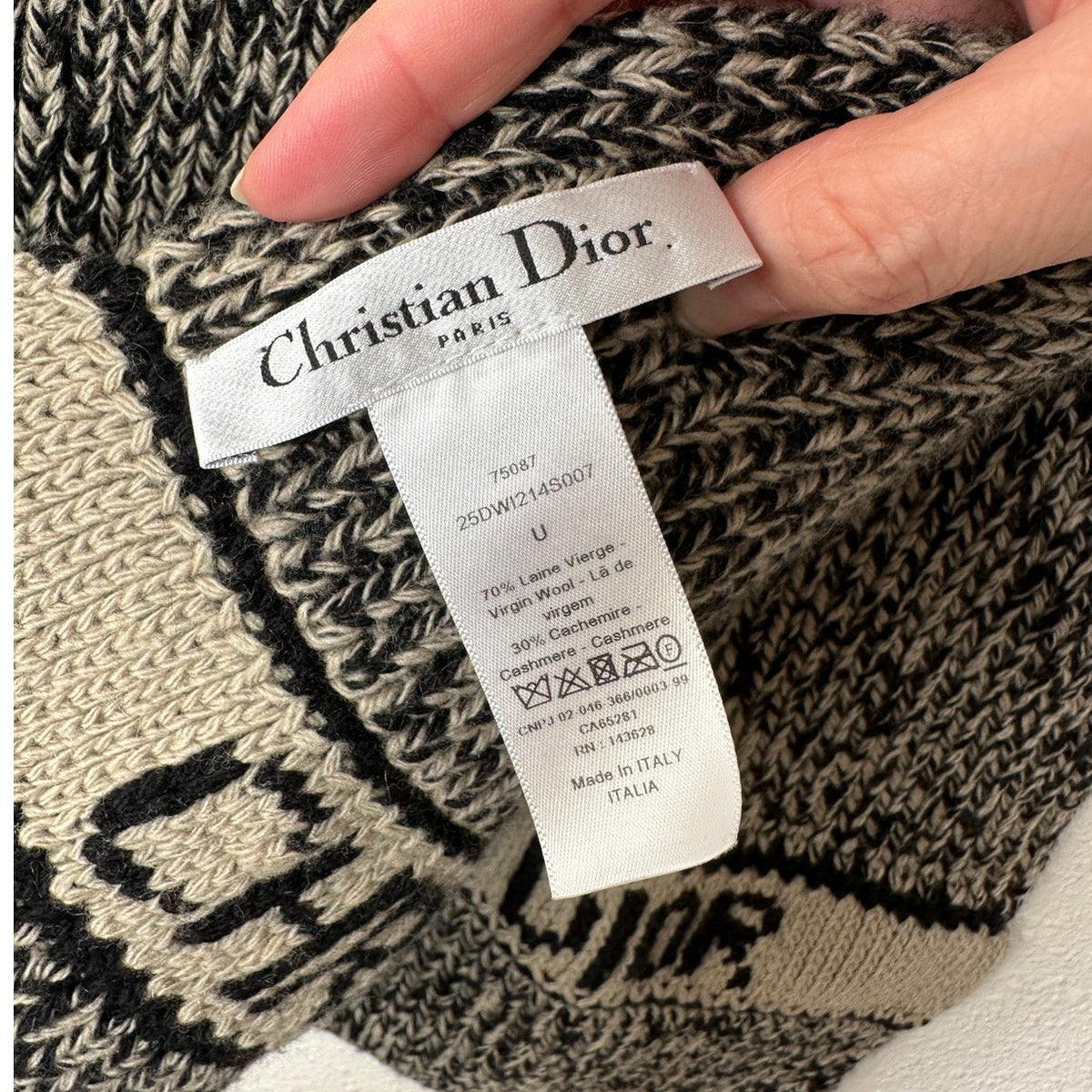 Christian Dior Beige & Black Marled Thick Knit Wool Cashmere Blend Scarf