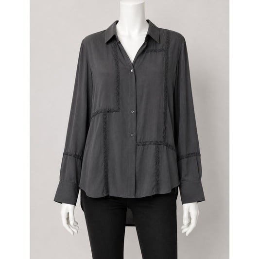 Rails Mona in Black Crepe Lace Long Sleeve Button Collared Shirt L