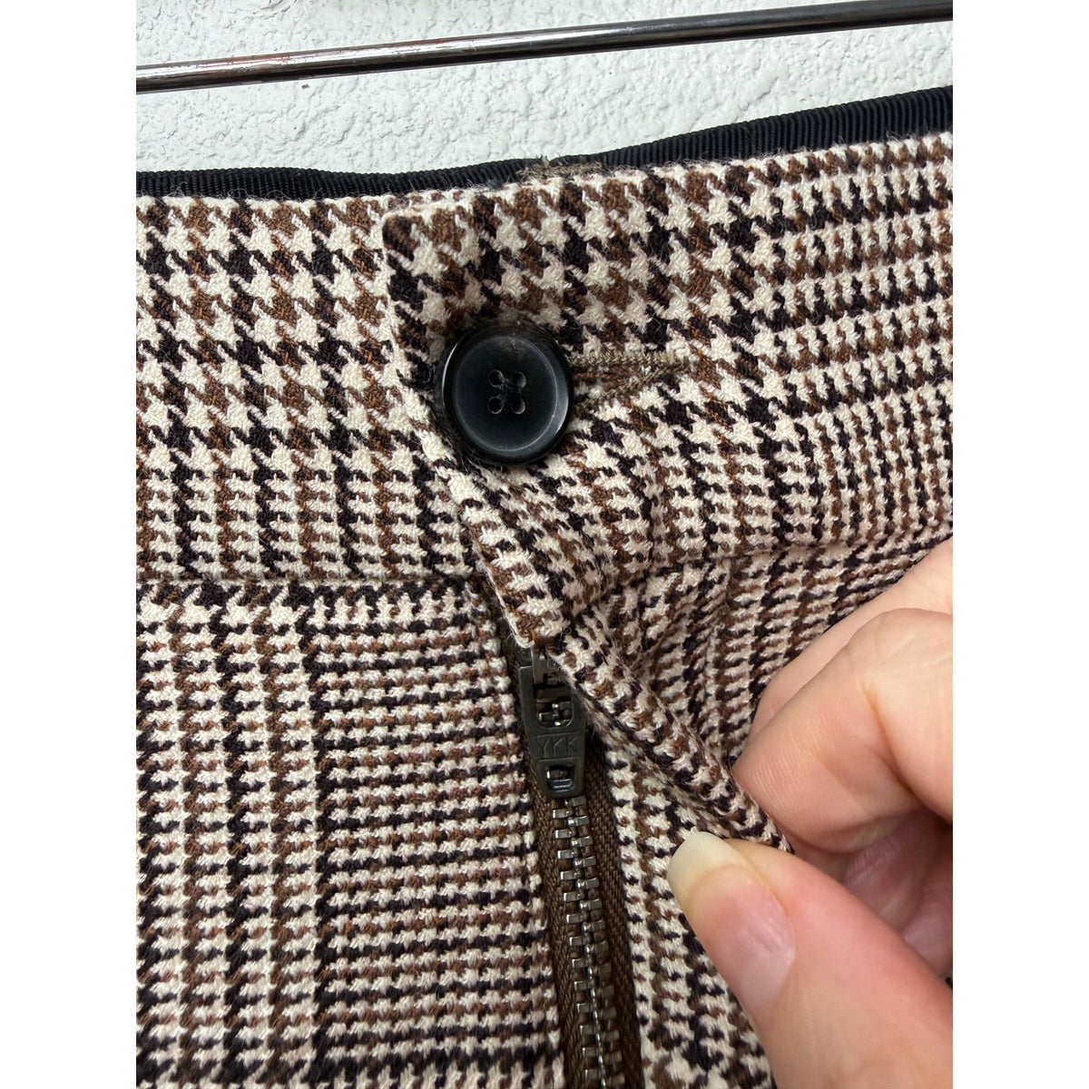 OTD On This Day Beige Brown Plaid Flare Pants Men 33