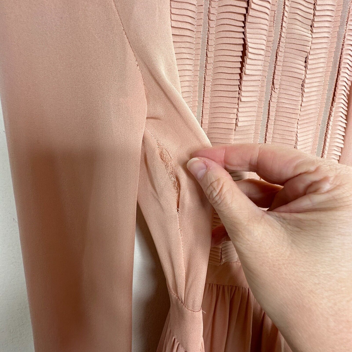 Nicholas Peachy Pink Fine Pleat Silk Long Sleeve Mini Ruffles High Neck Dress 0