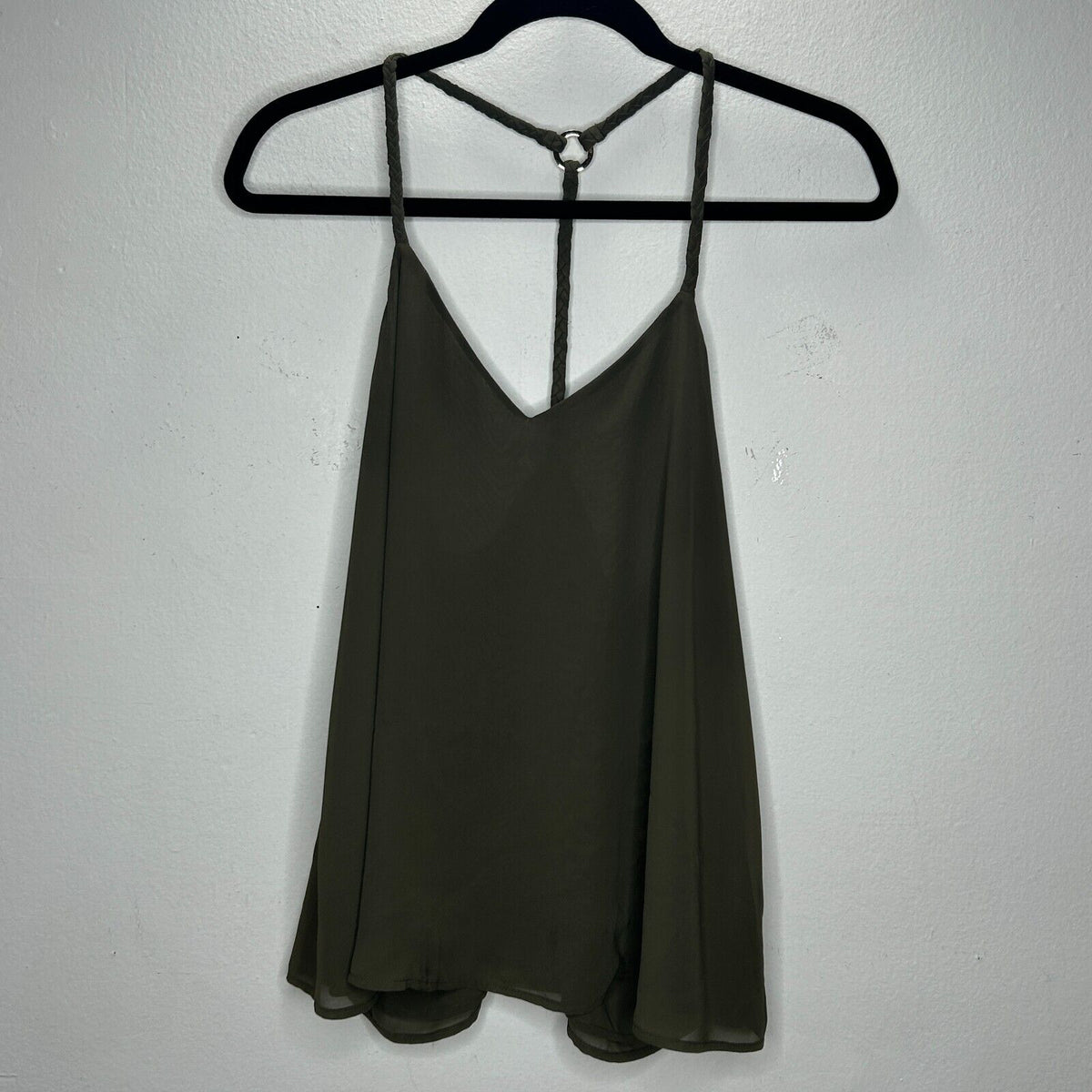 Marciano Olive VNeck Braided Racer Back Semi Sheer Blouse SM