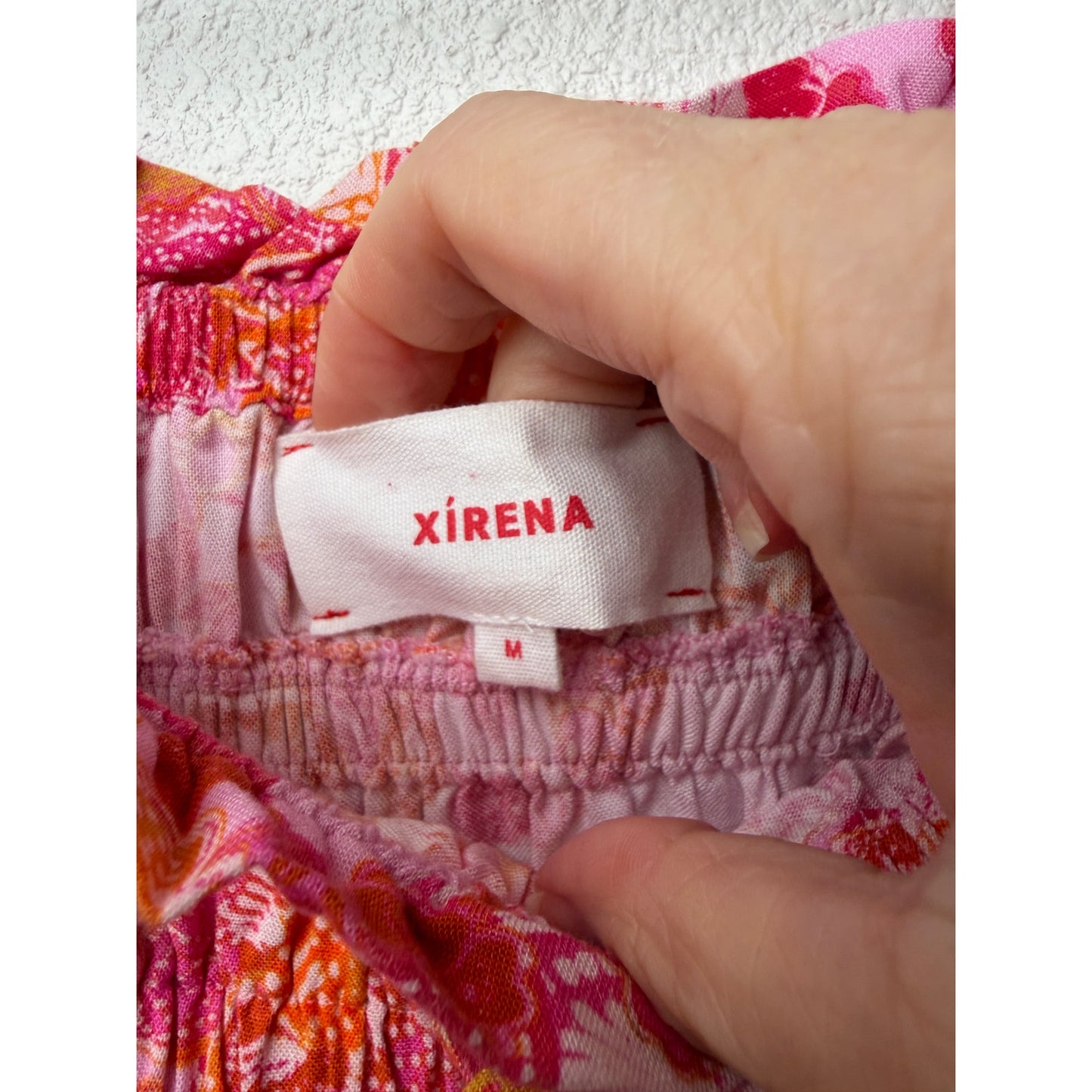 Xirena Pink Tropical Floral Ruched Tie Waist Midi Skirt M