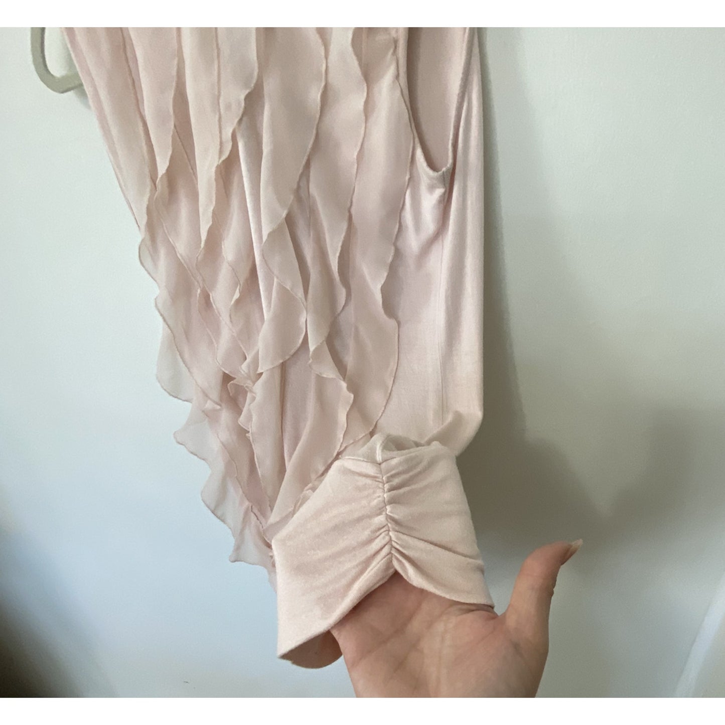 Kenar Blush Light Pink Sleeveless Victorian Ruffle Front Mock Neck Blouse Small