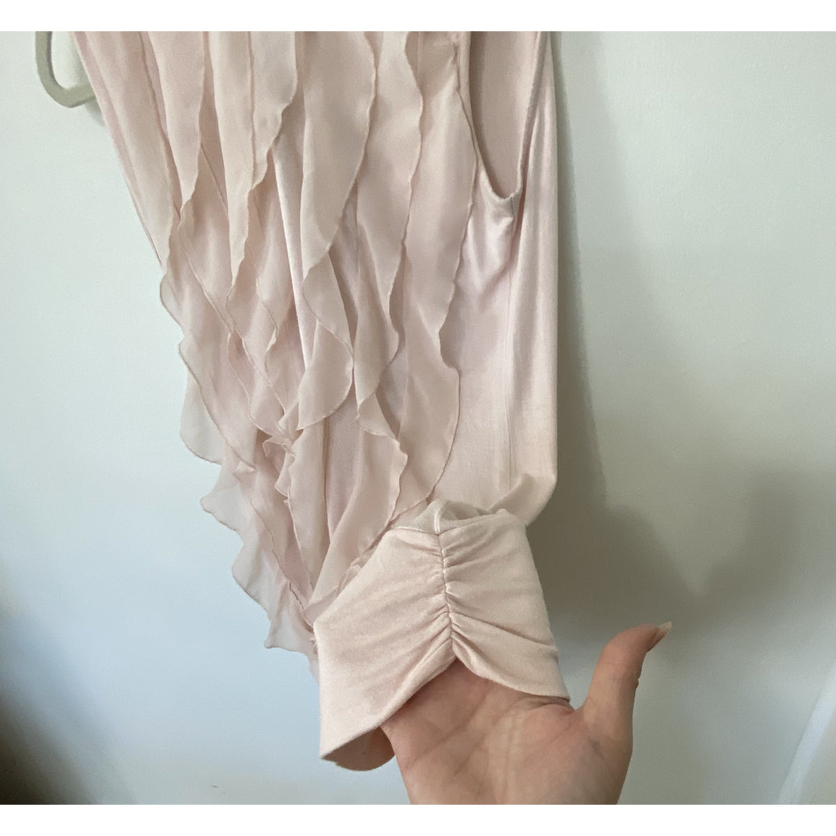 Kenar Blush Light Pink Sleeveless Victorian Ruffle Front Mock Neck Blouse Small