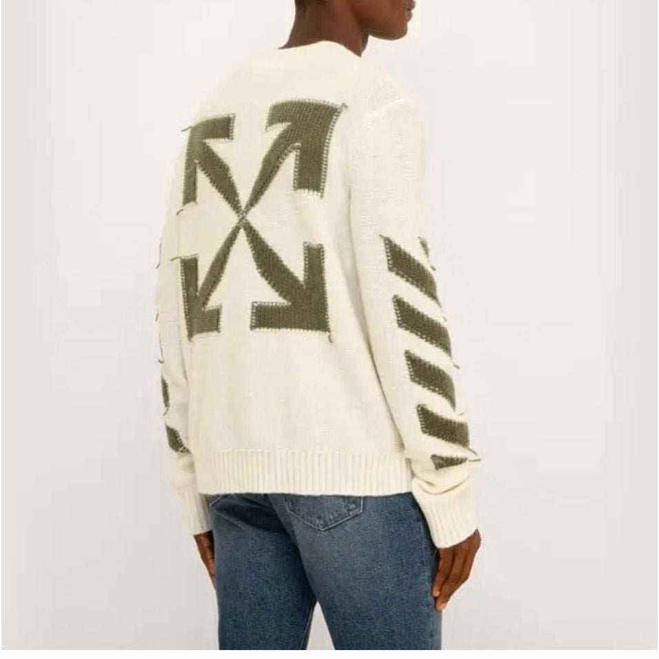Off-White Reverse Arrow Diag Knit Crew Sweater White / Green