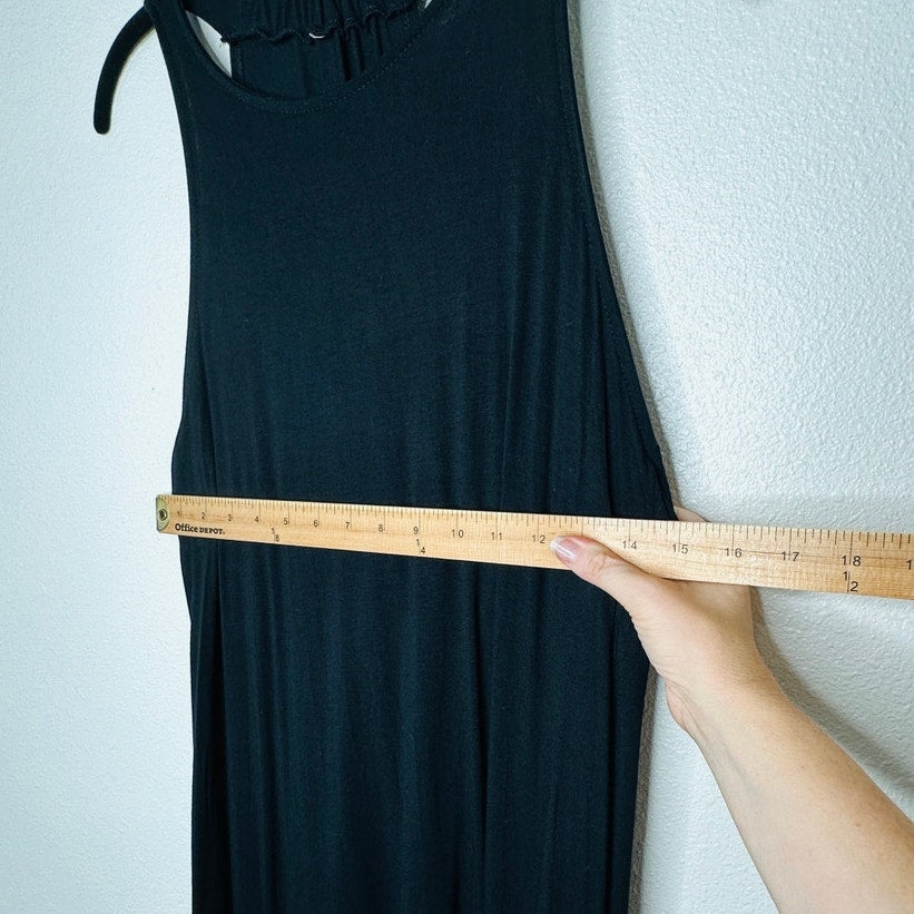 Black High Neck Plunging Sides Sleeveless Gathered Flowy Back Maxi Dress M