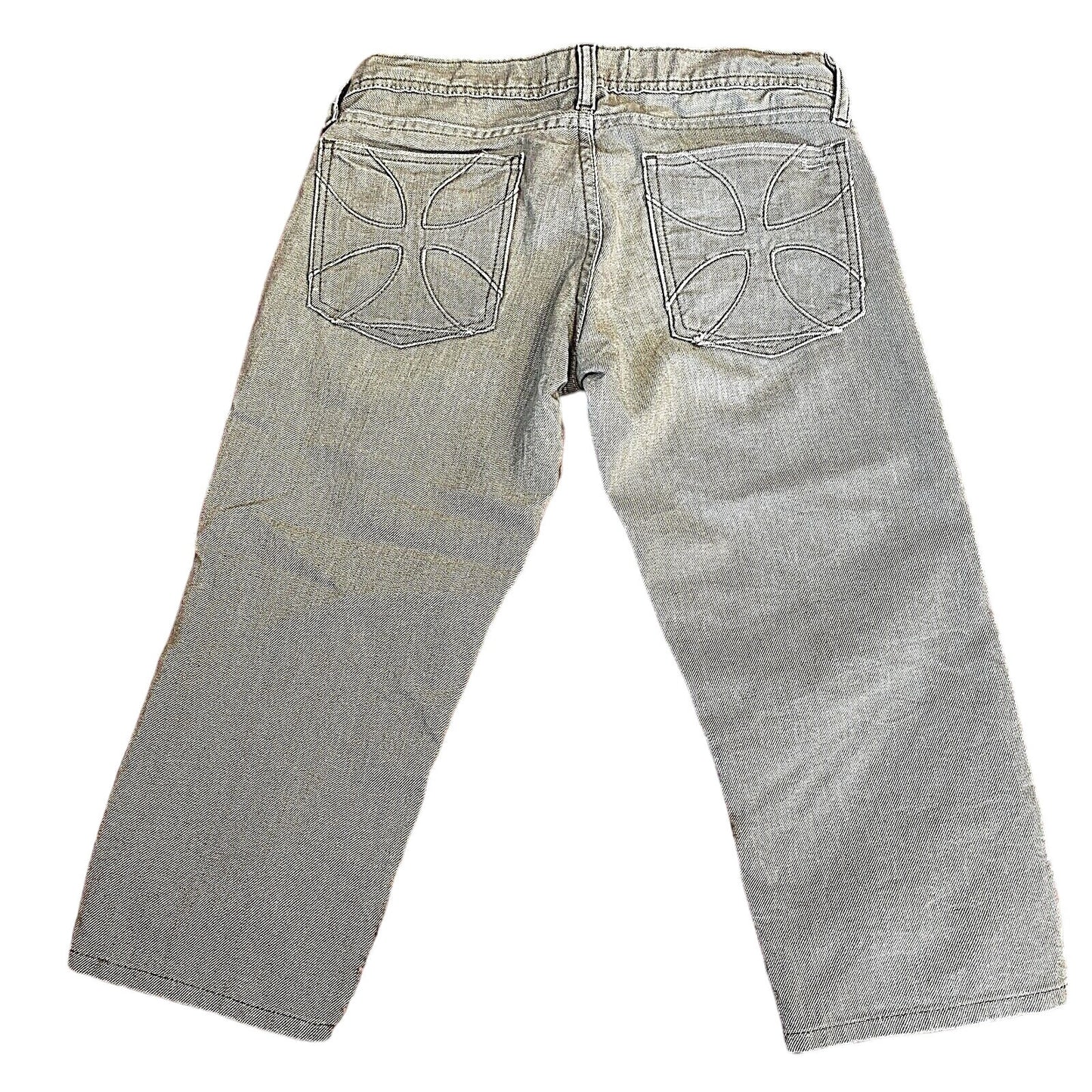 VTG Habitual Gray Taupe Low Rise Bermuda Long Line Design Pocket Denim Shorts 25