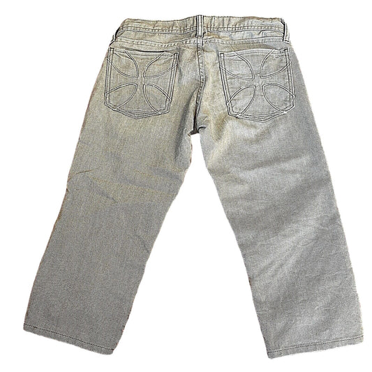VTG Habitual Gray Taupe Low Rise Bermuda Long Line Design Pocket Denim Shorts 25