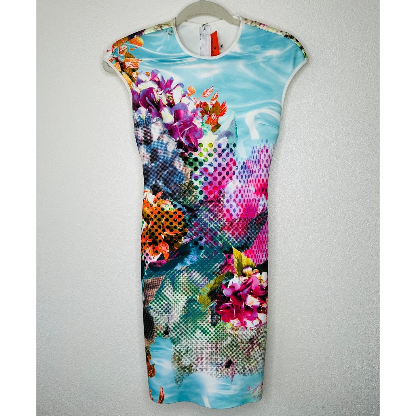 Clover Canyon Pool Flower Neoprene MultiColor Aqua Bodycon Dress XS