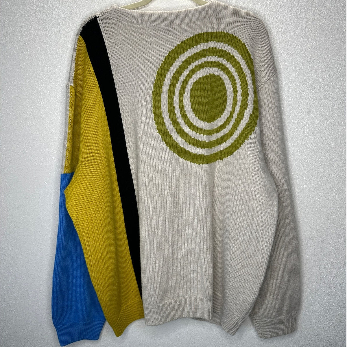 The Elder Statesman Tan Blue Green Block & Spiral Cashmere Cardigan L