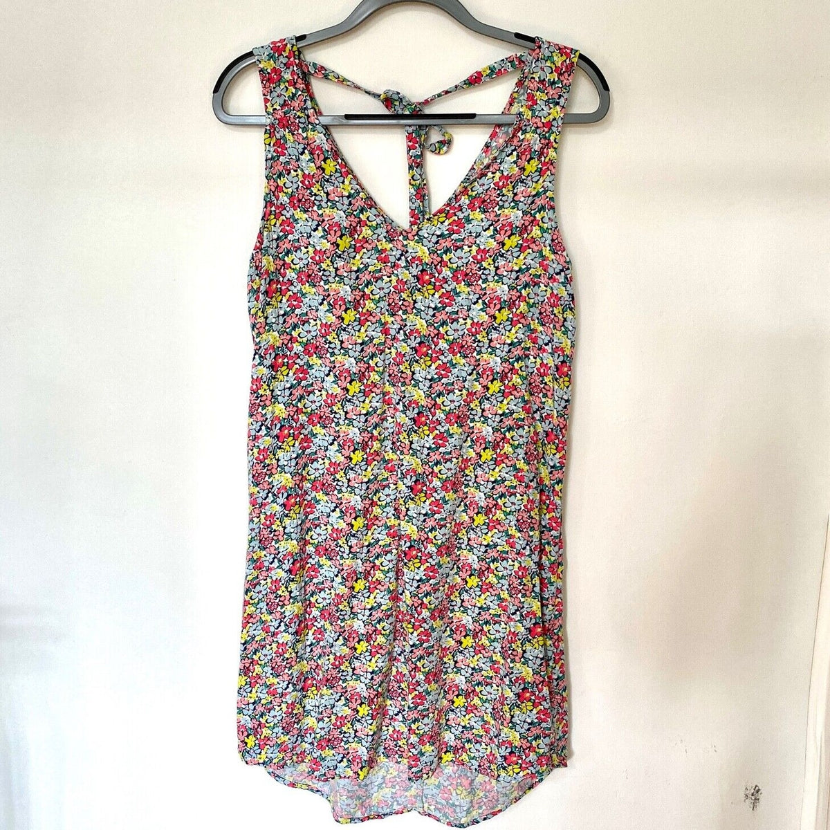 Gap Cute Pink Multi-Color Floral Sleeveless V-Neck Shift Dress Tie Back XS