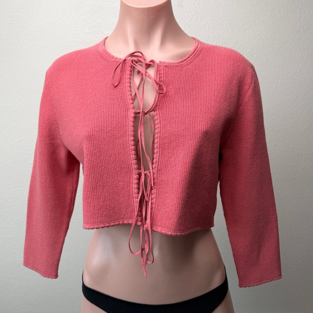 Jenny Walton Pink Scalloped Tie Front Cropped Cardigan Size L