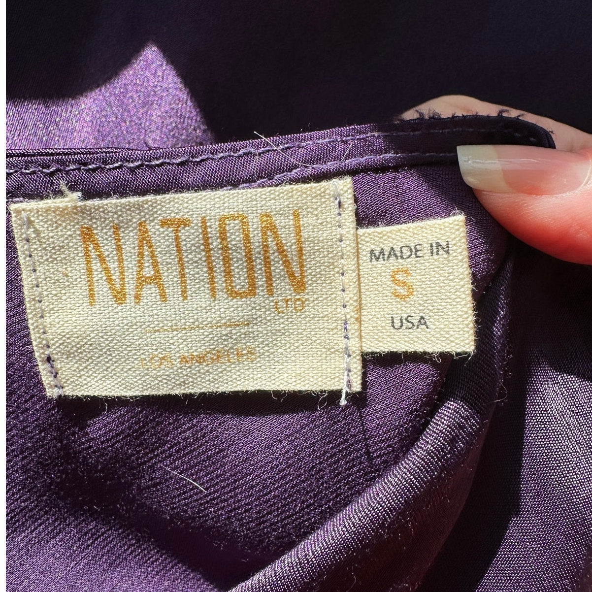 Nation Dark Purple Satin Mock Neck Sleeveless Keyhole Back Blouse S