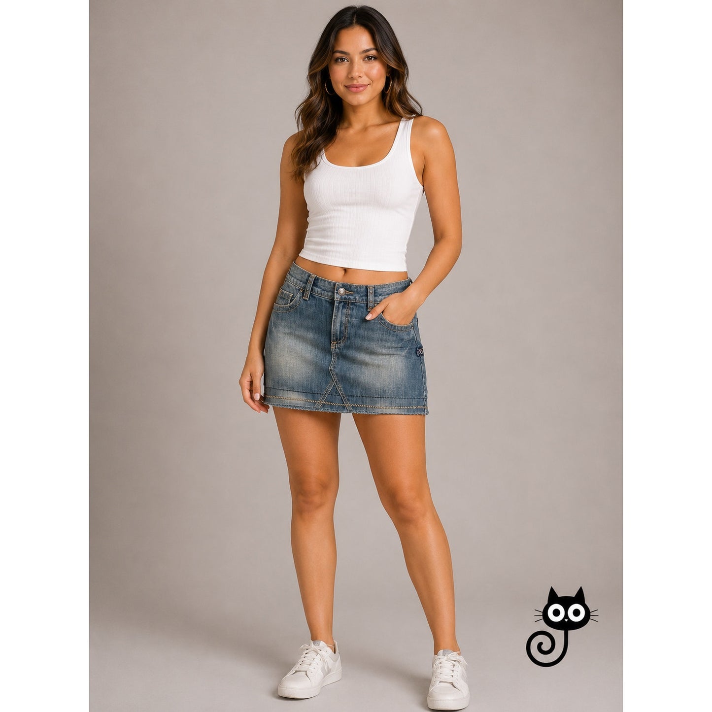 Billlabong Y2K Medium Wash Low Rise Tan Stitching Jean Skirt 7