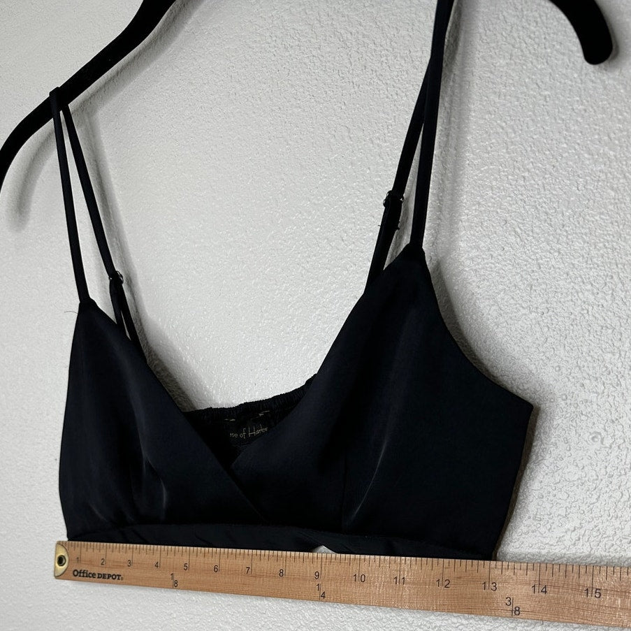 NWT House of Harlow 1960 Black Satin Smocked Back Bralette S