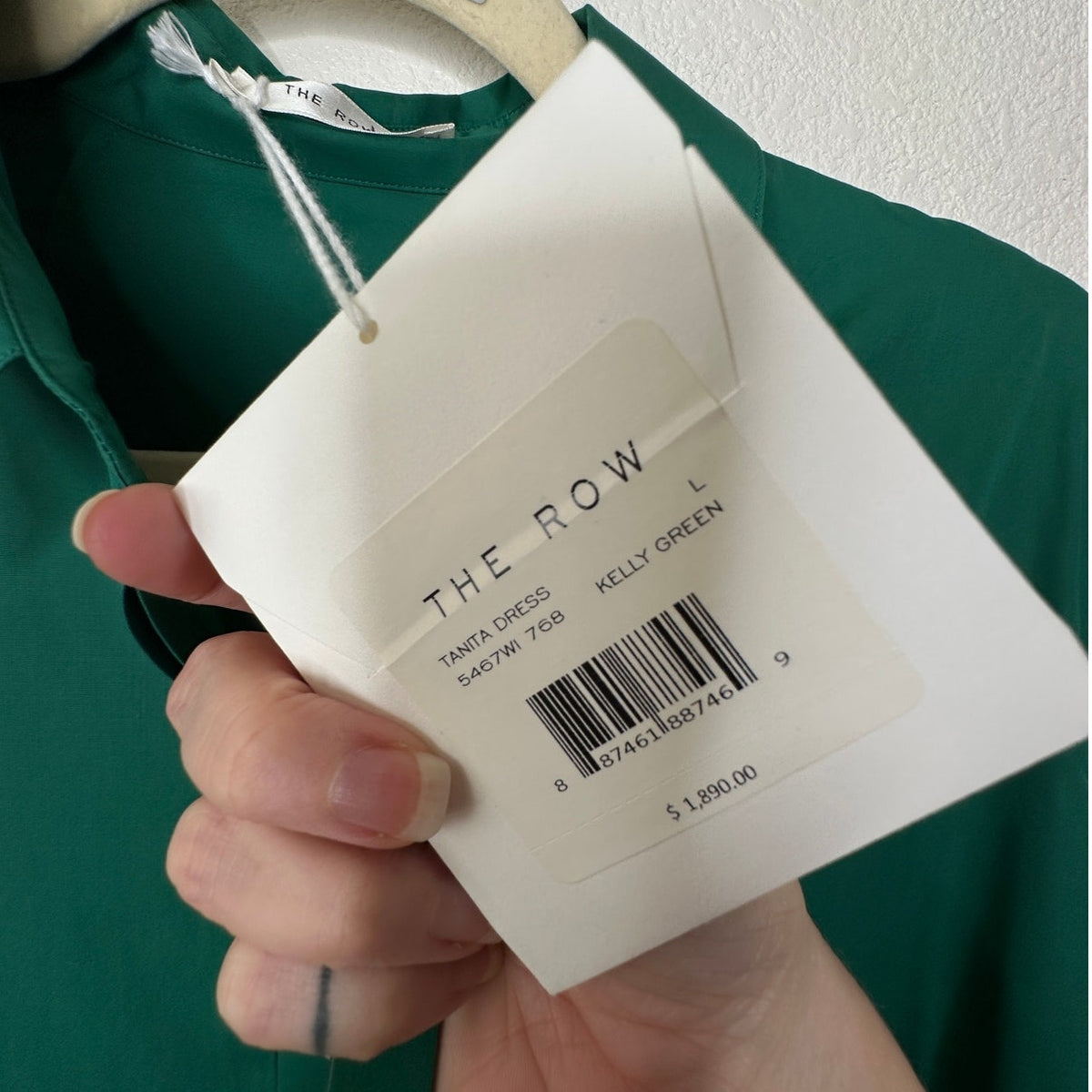 NWT The Row Green Tanita Long Sleeve 3/4 Button Collared Belted Shirtdress L