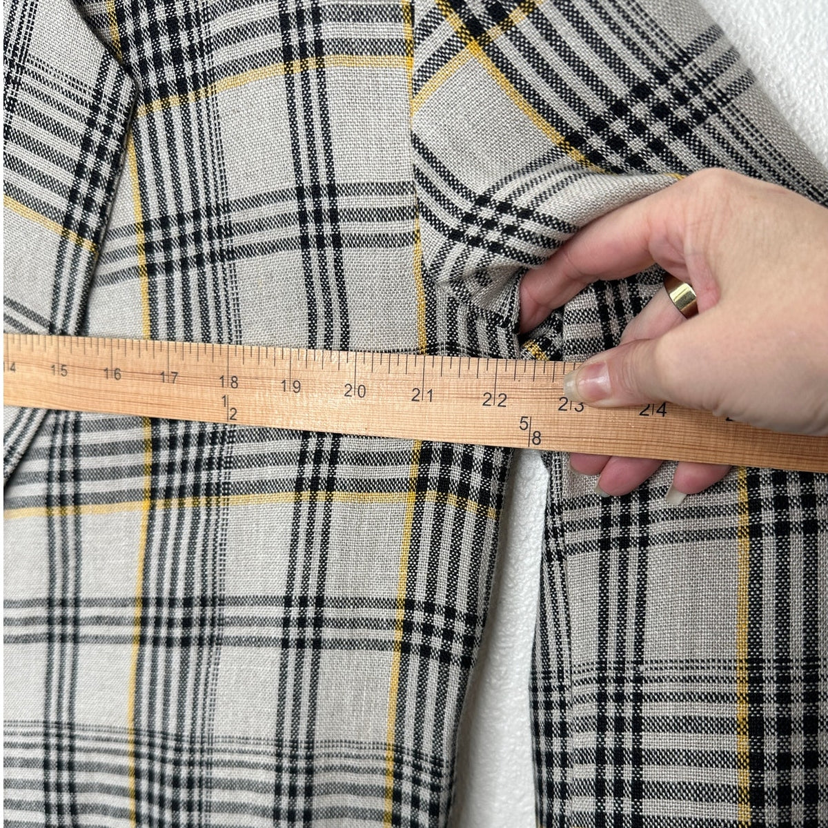 NWT Cristaseya Oversized Linen Blazer Ecru Black Yellow Plaid M