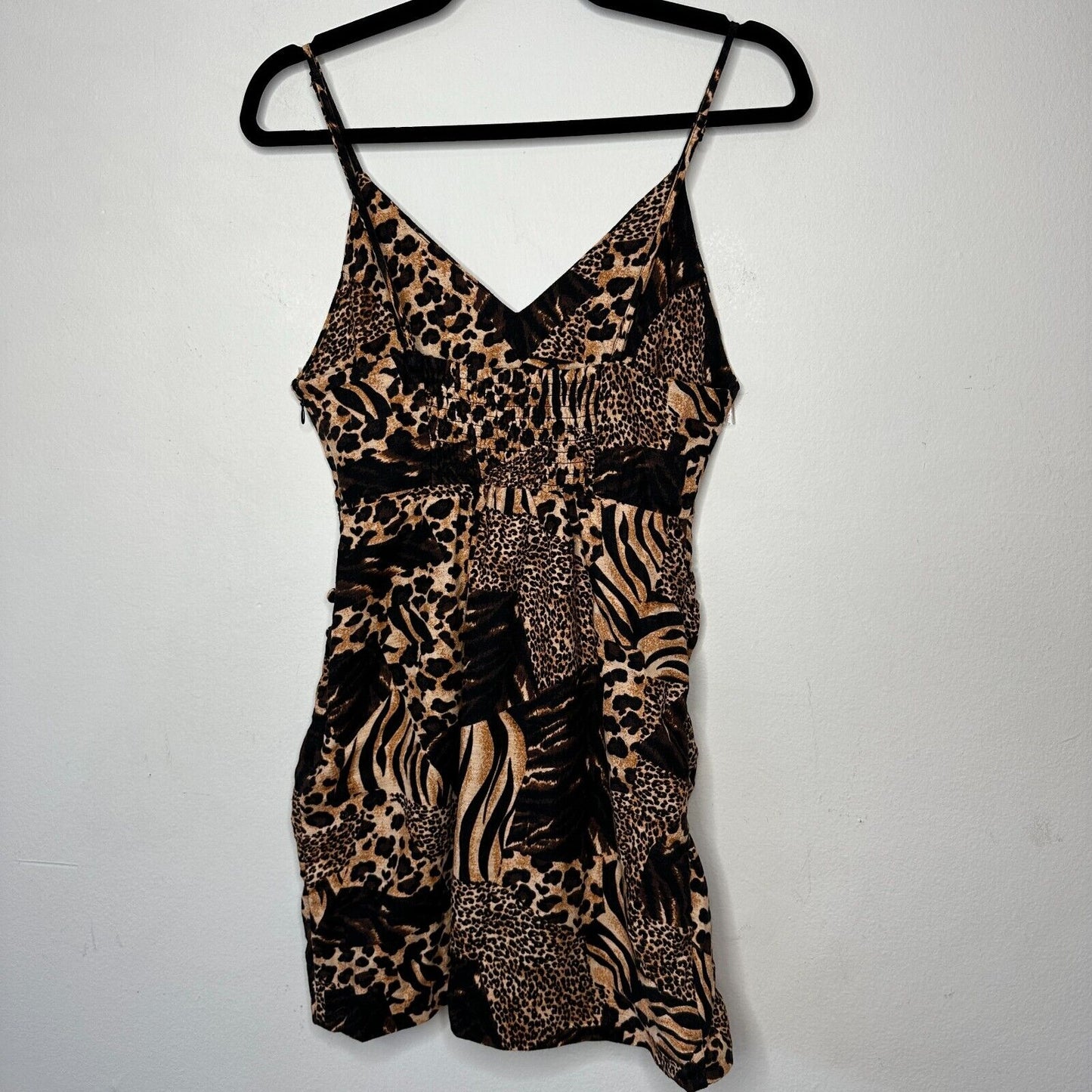 Urban Outfitters leopard Print V Neck Spaghetti Strap Tulip Hem Mini Dress Small