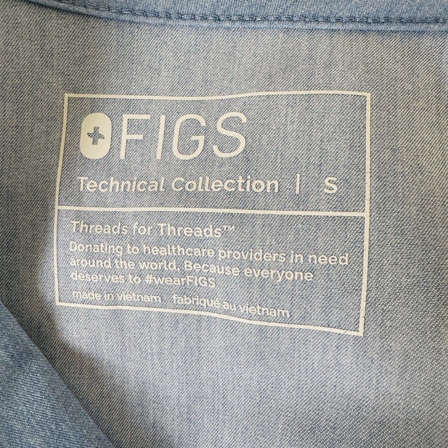 Figs Denim Blue Catarina VNeck Split Hem Short Sleeve Top S