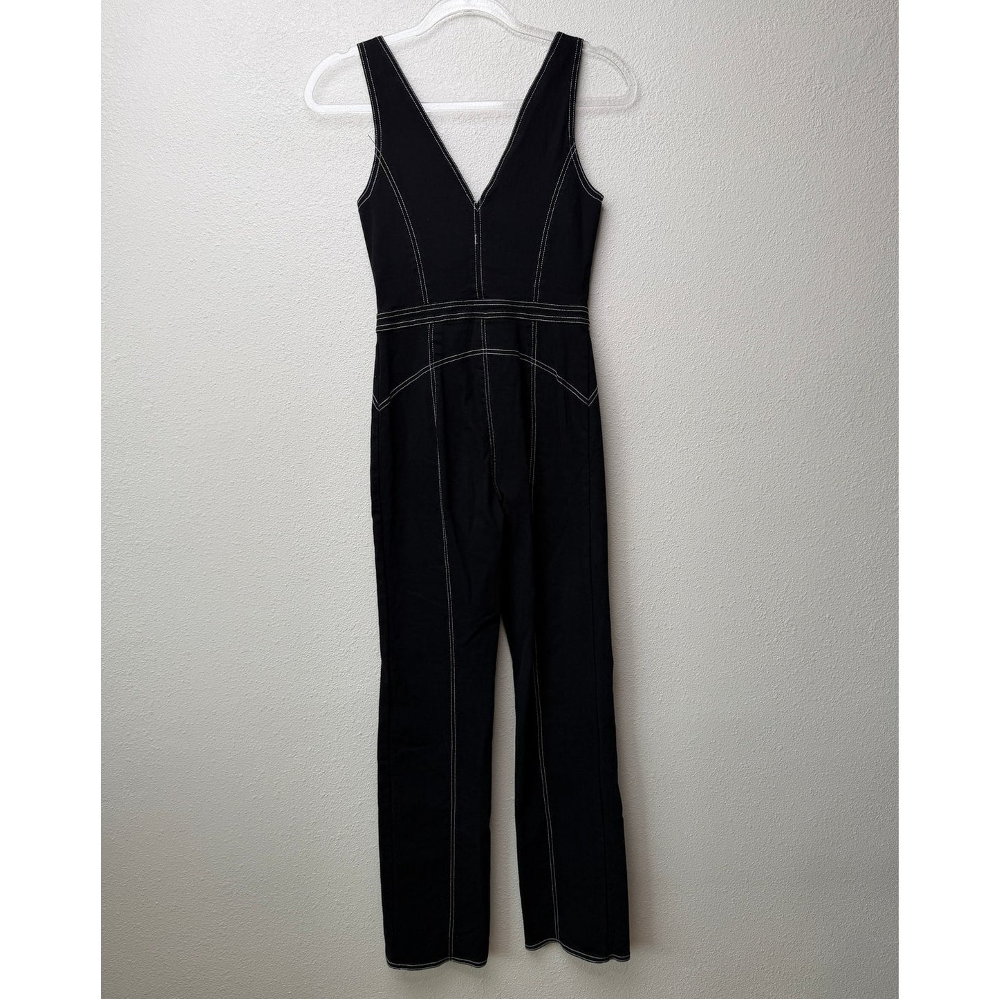 Tiger Mist Black Contrast Stitch Front Zip Wide Leg Jumpsuit Size S