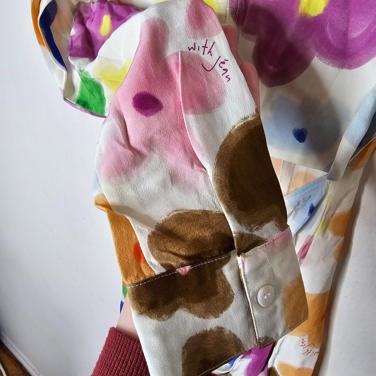 NWOT With Jean Hermana Viola Tricolor Long Sleeve Open Front Mini Dress XS