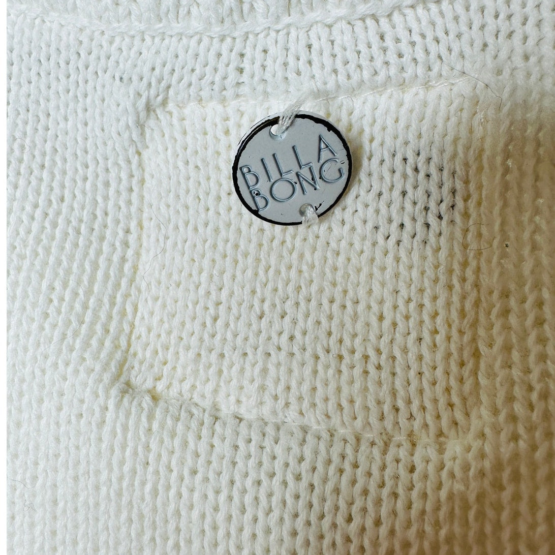 Billabong White Boat Neck High Low Shark Knit Pattern Sweater M