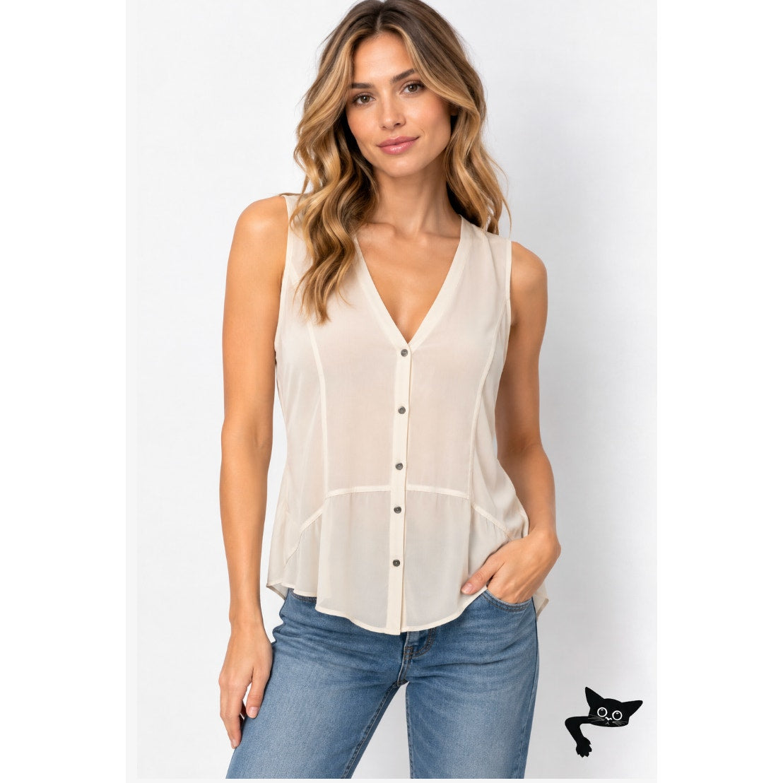 NWT Helmut Ghost 100% Sheer Silk in Salt V-Neck Sleeveless Blouse L