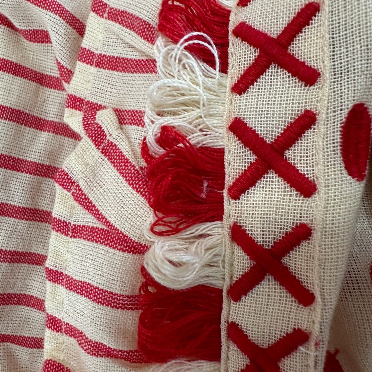 DODO BAR OR Cute Tan & Red Striped Polka Dot Ruffle Fringe Maxi Sun Dress S