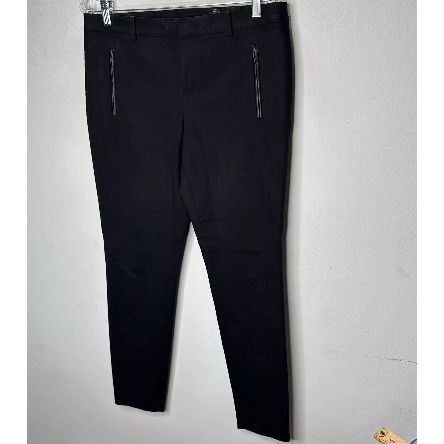 Club Monaco Black Straight Leg Leather Trimmed Zip & Pockets Trouser Pants 10