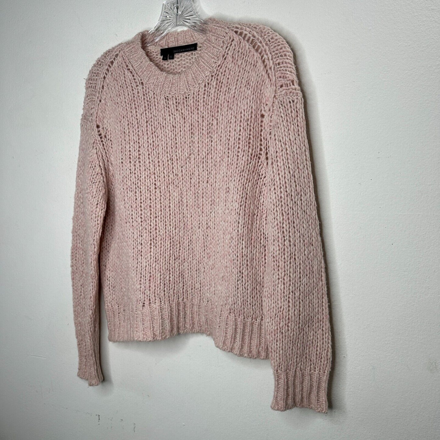 360 Cashmere Abbot Pale Rose Pink Loose Knit Crew Neck Band Cuff Neck Sweater S