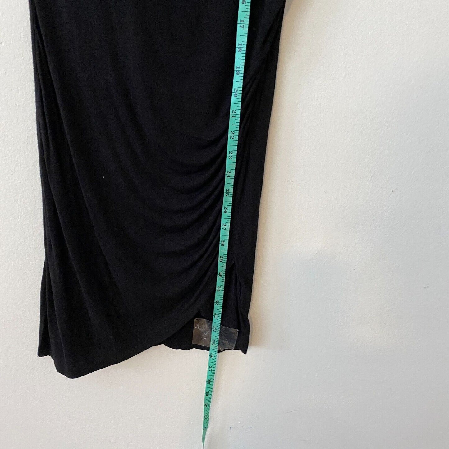 Alya Cute Black Bodycon Stretchy TShirt LBD Dress Asymmetrical Ruched Side Large