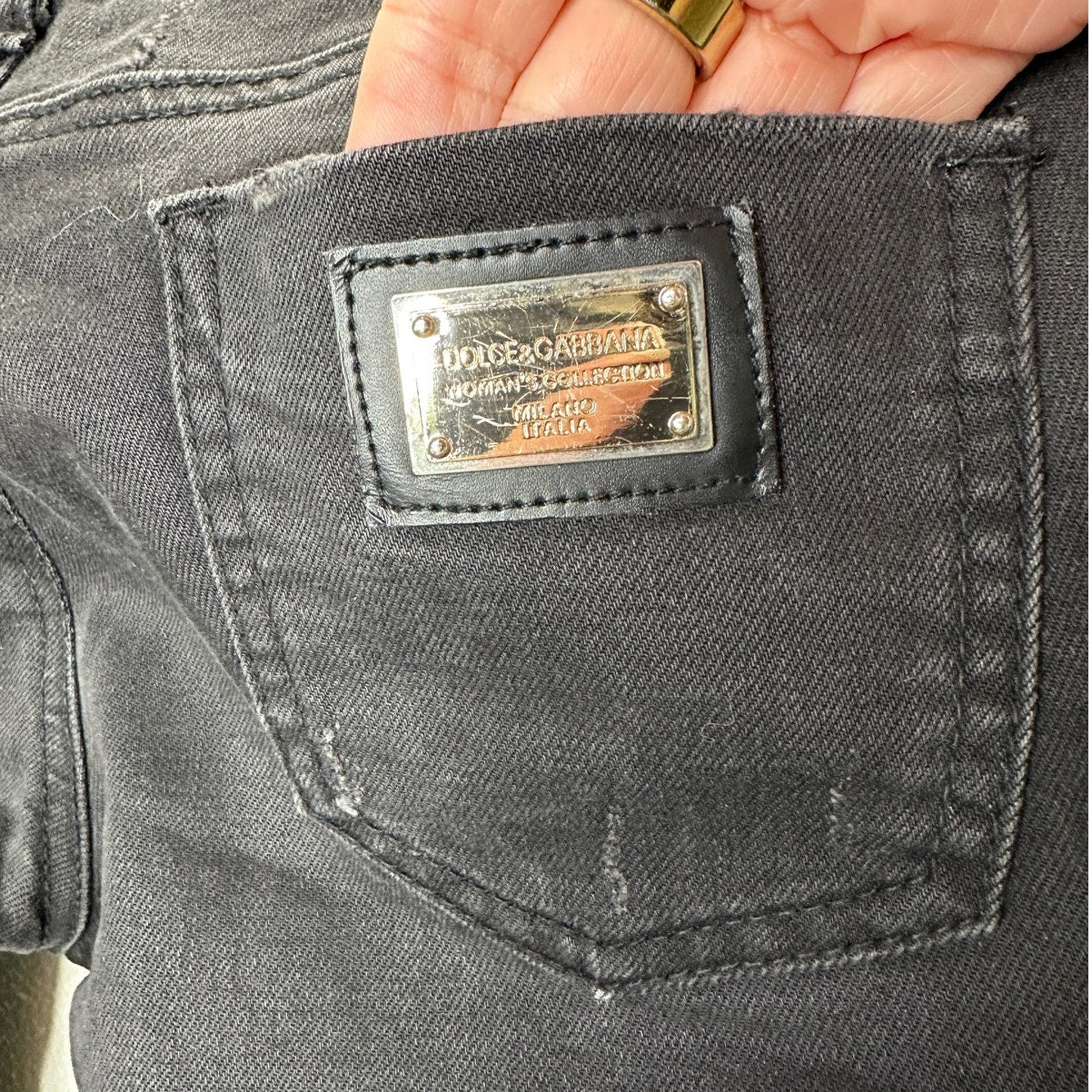 Dolce & Gabbana Dark Gray Distressed Studded Low Rise Skinny Jeans 6