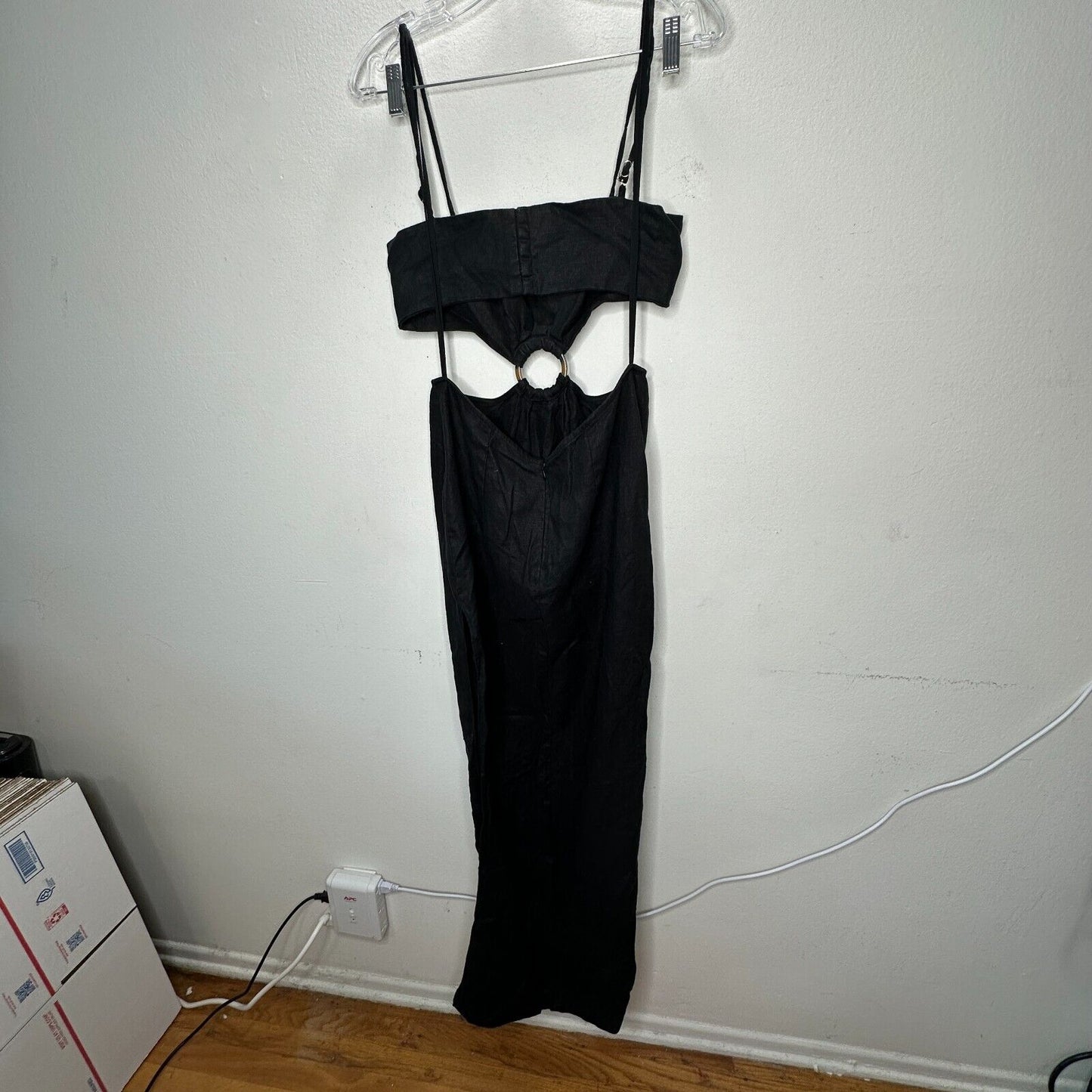 Rumer Black Avalon Ring Linen Dress Bandeau Top & Side Slit Skirt Zip Back L