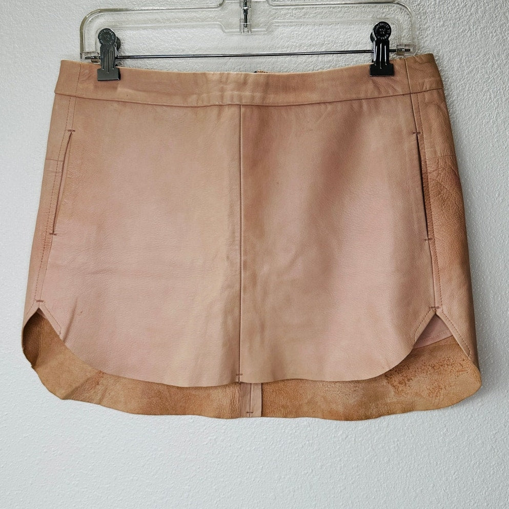Michelle Mason Light Peach Blush Lambskin Leather Baseball Hem Mini Skirt 4