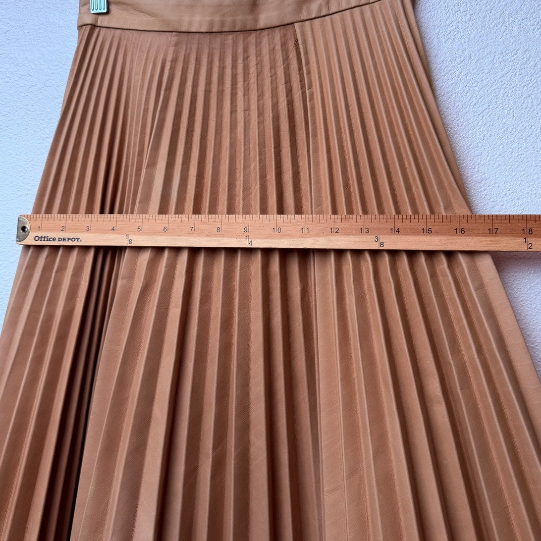 August Getty Atelier Accordion Pleat Leather Maxi Skirt Tan Women's US 2