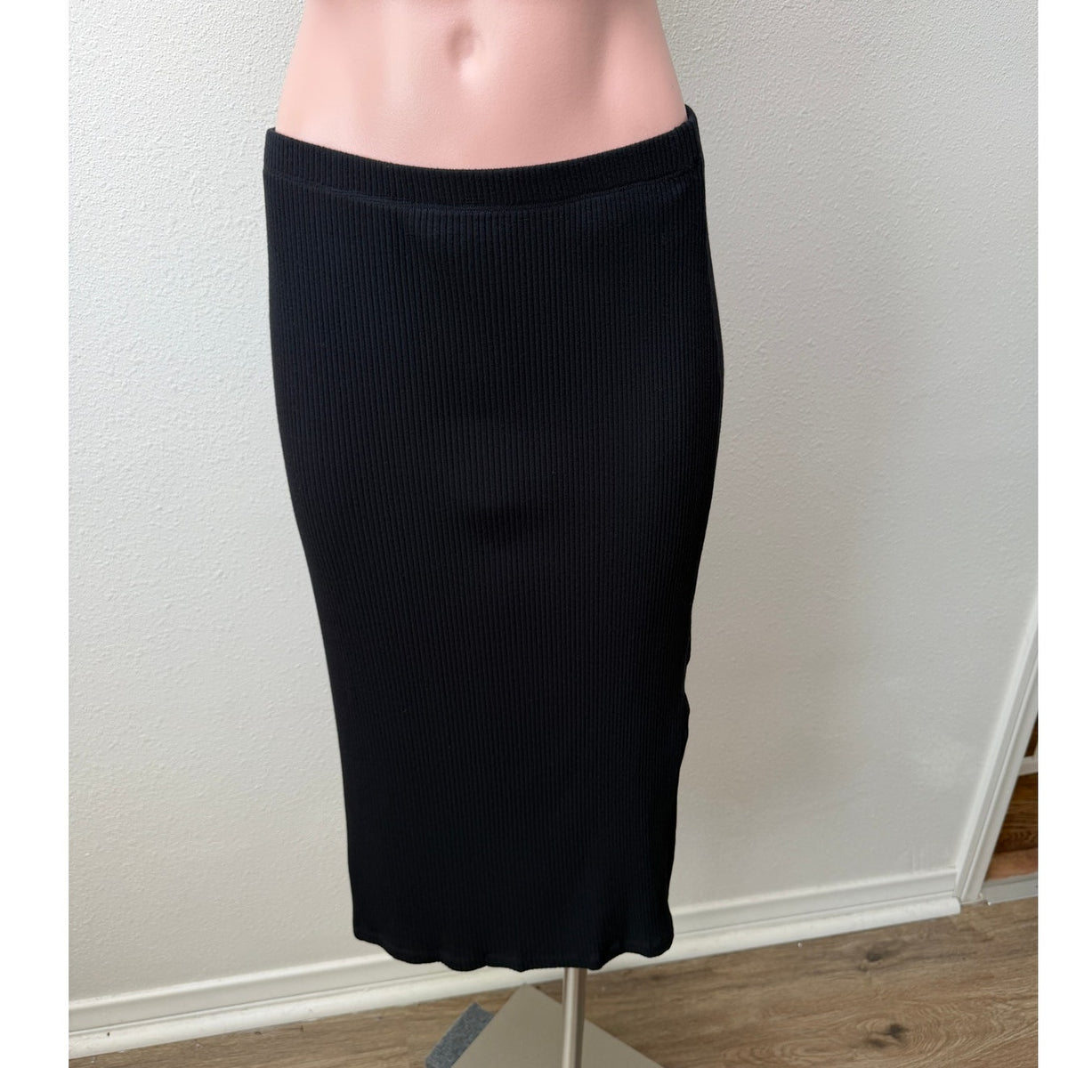 Amour Vert Black Ribbed Modal Midi Pencil Skirt Women's US M