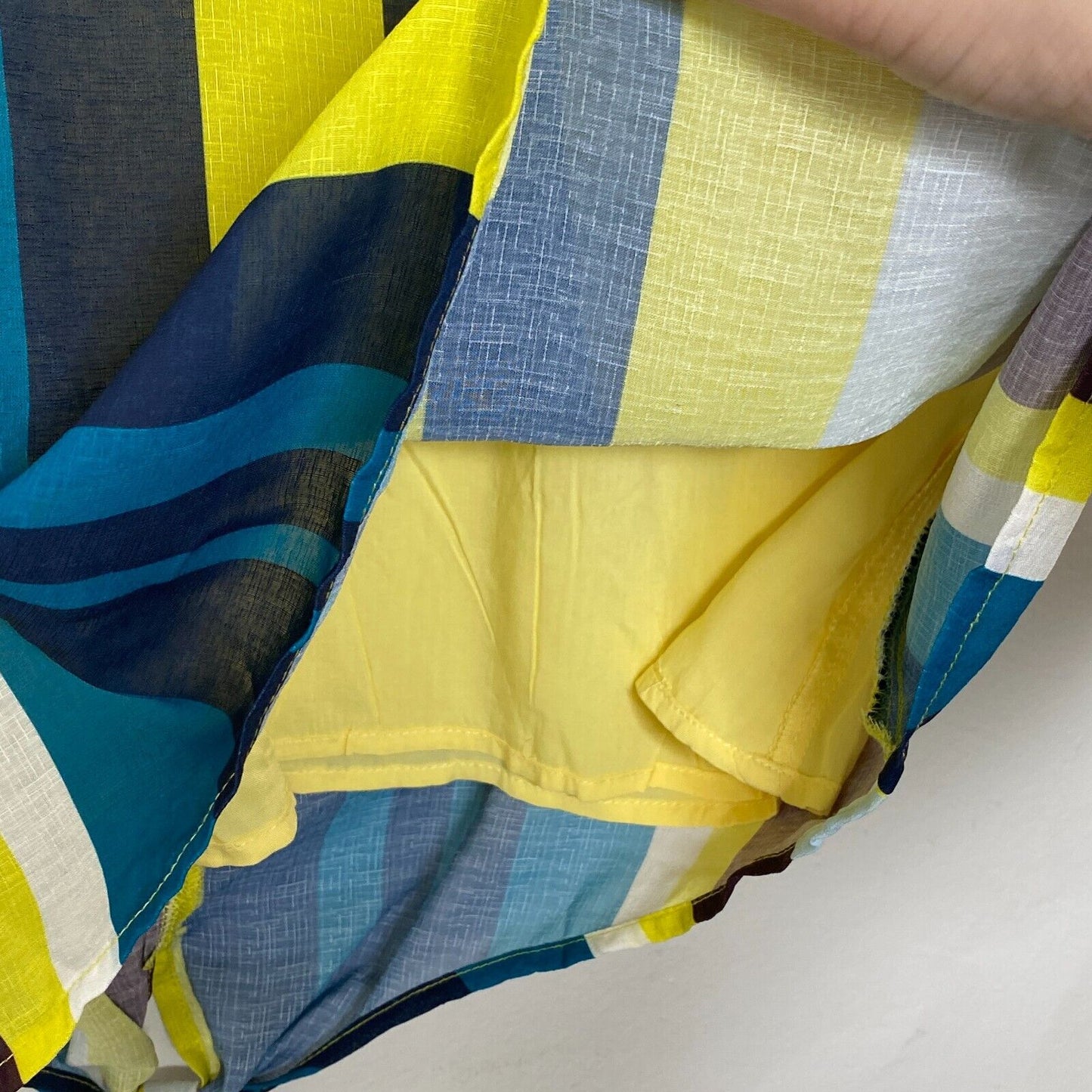 Sunday In Brooklyn Teal Blue & Yellow Black Multi Stripe Front Tie Blouse XS