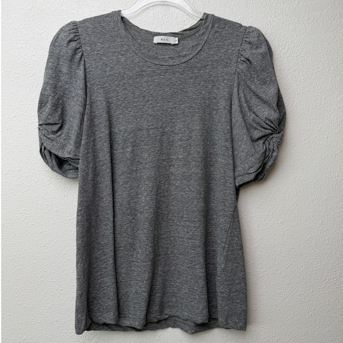 A.L.C. T Shirt Gray Puff Sleeve Women US S Crewneck Cotton