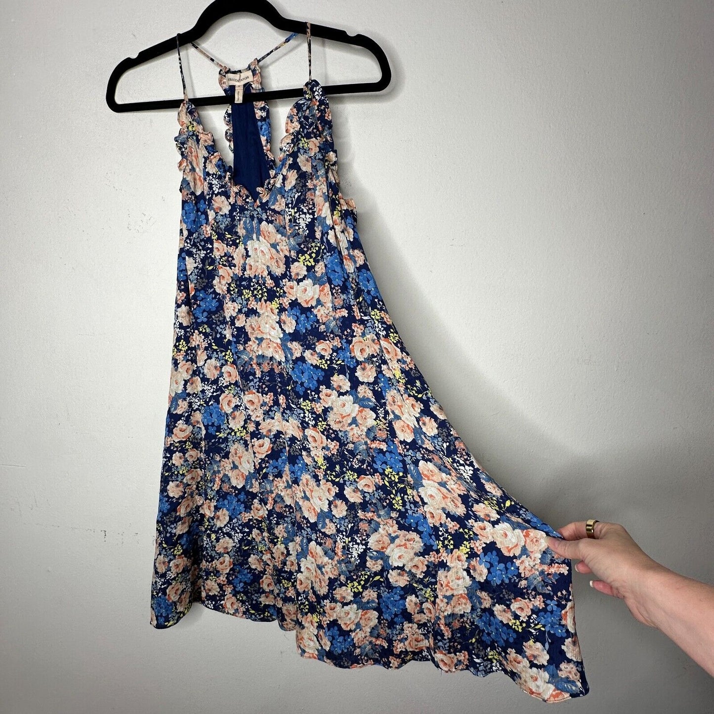 Rebecca Taylor Gigi Fleur Slip V-Neck Racer Back Silk Pleated Fabric Dress 8