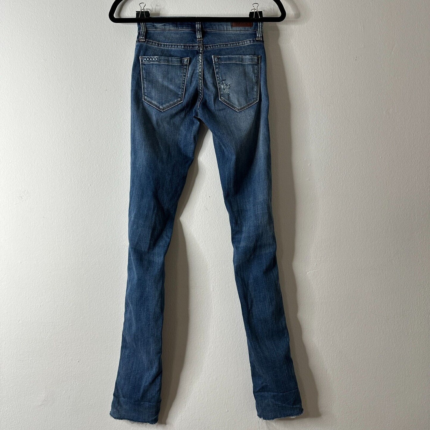 Blank NYC High Cuff Straight Medium Wash Distressed Jeans Low Rise Stretch 24