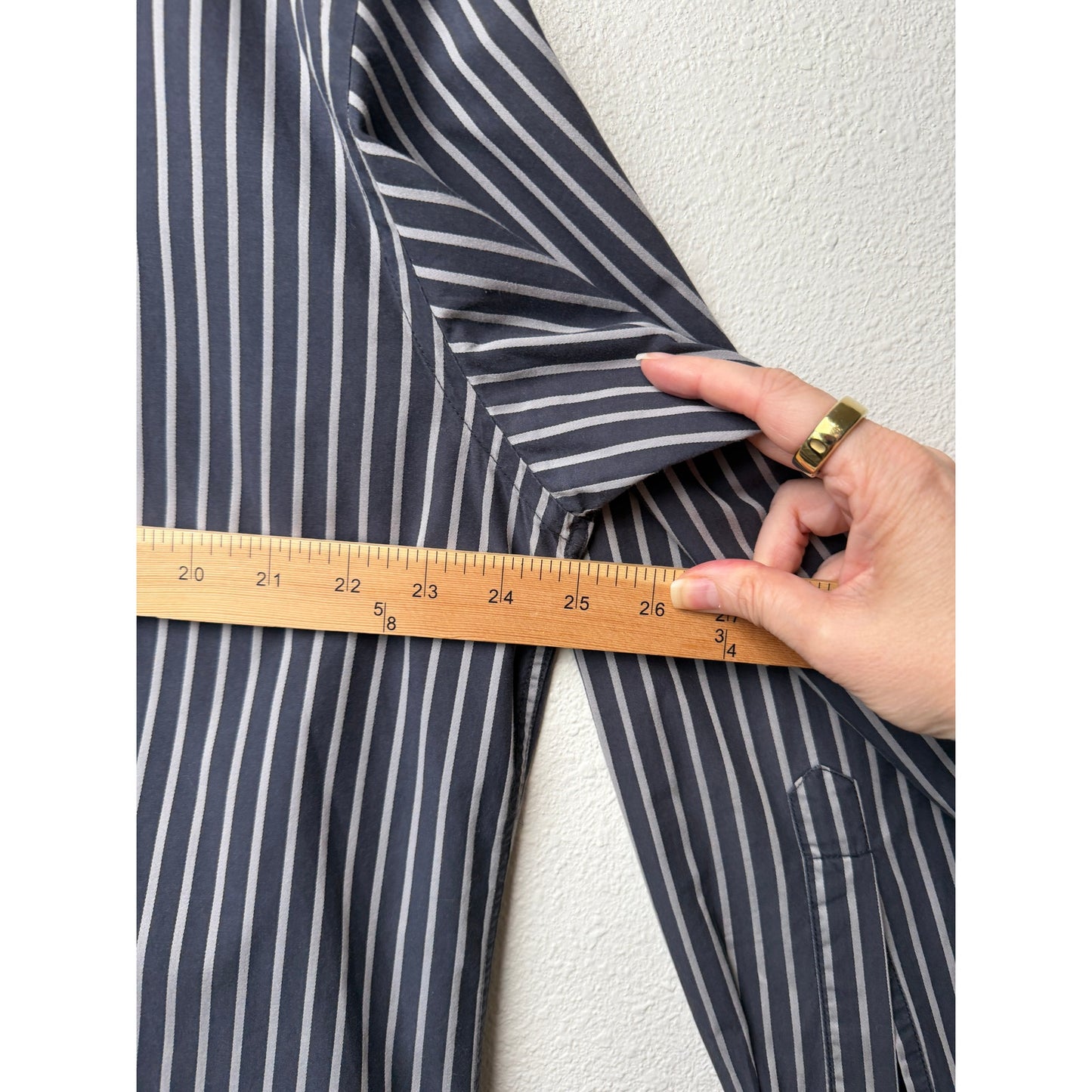 English Laundry Stripe Button Front Long Sleeve Shirt L Gray