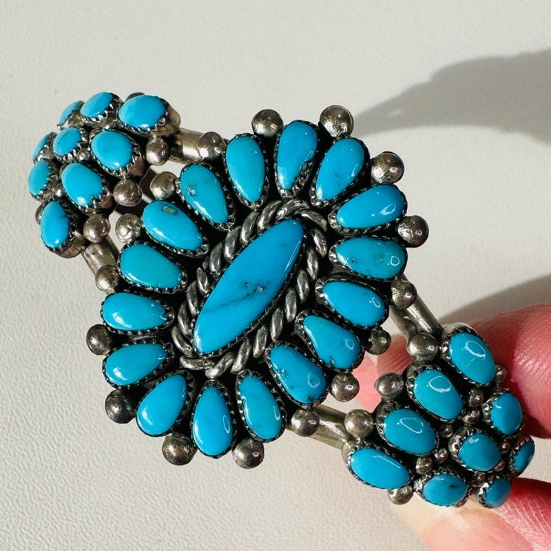 Vintage Zuni Alice Quam Turquoise Native American Silver Bracelet