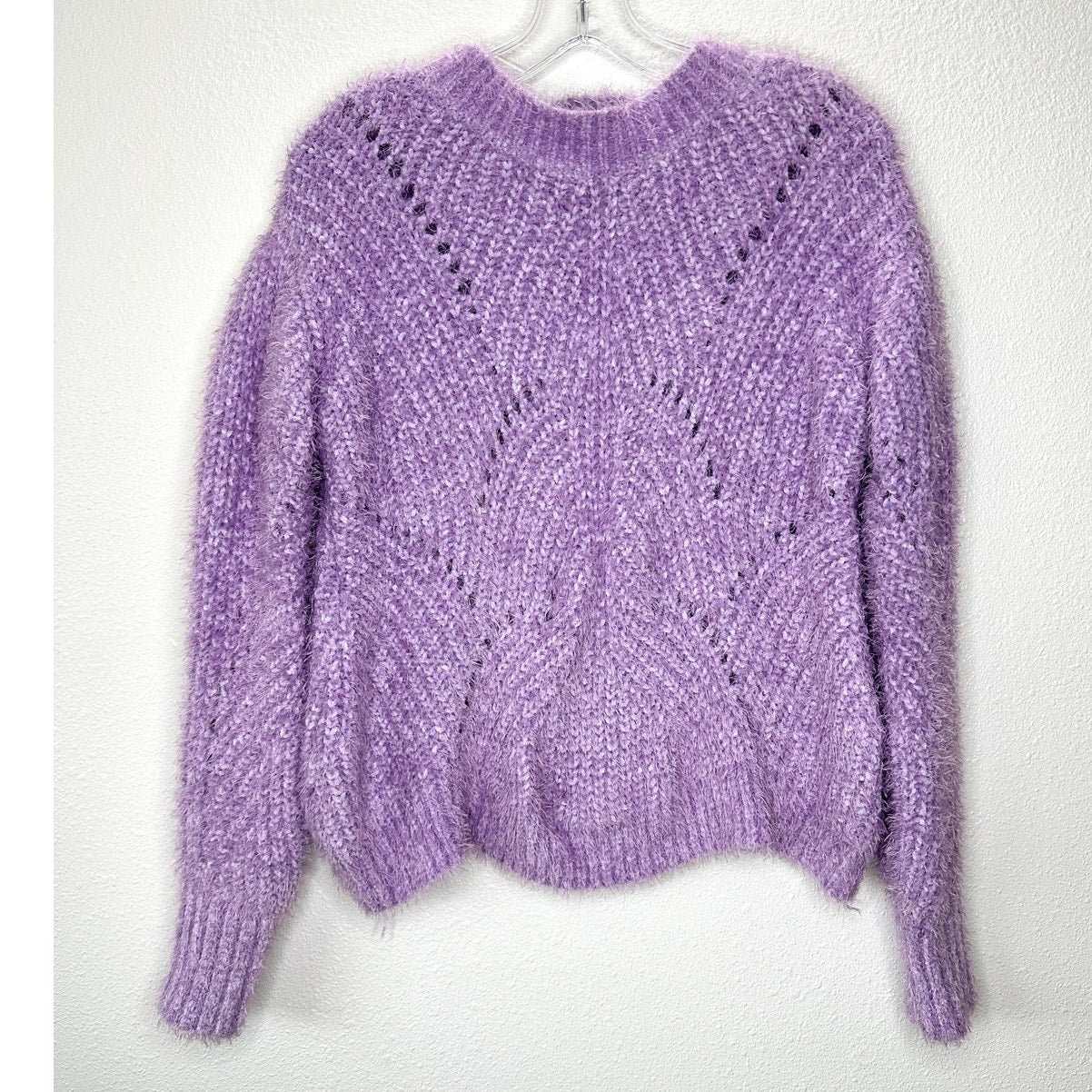 Aqua Light Purple Fuzzy Loose Knit Mock Neck Long Sleeve Sweater S