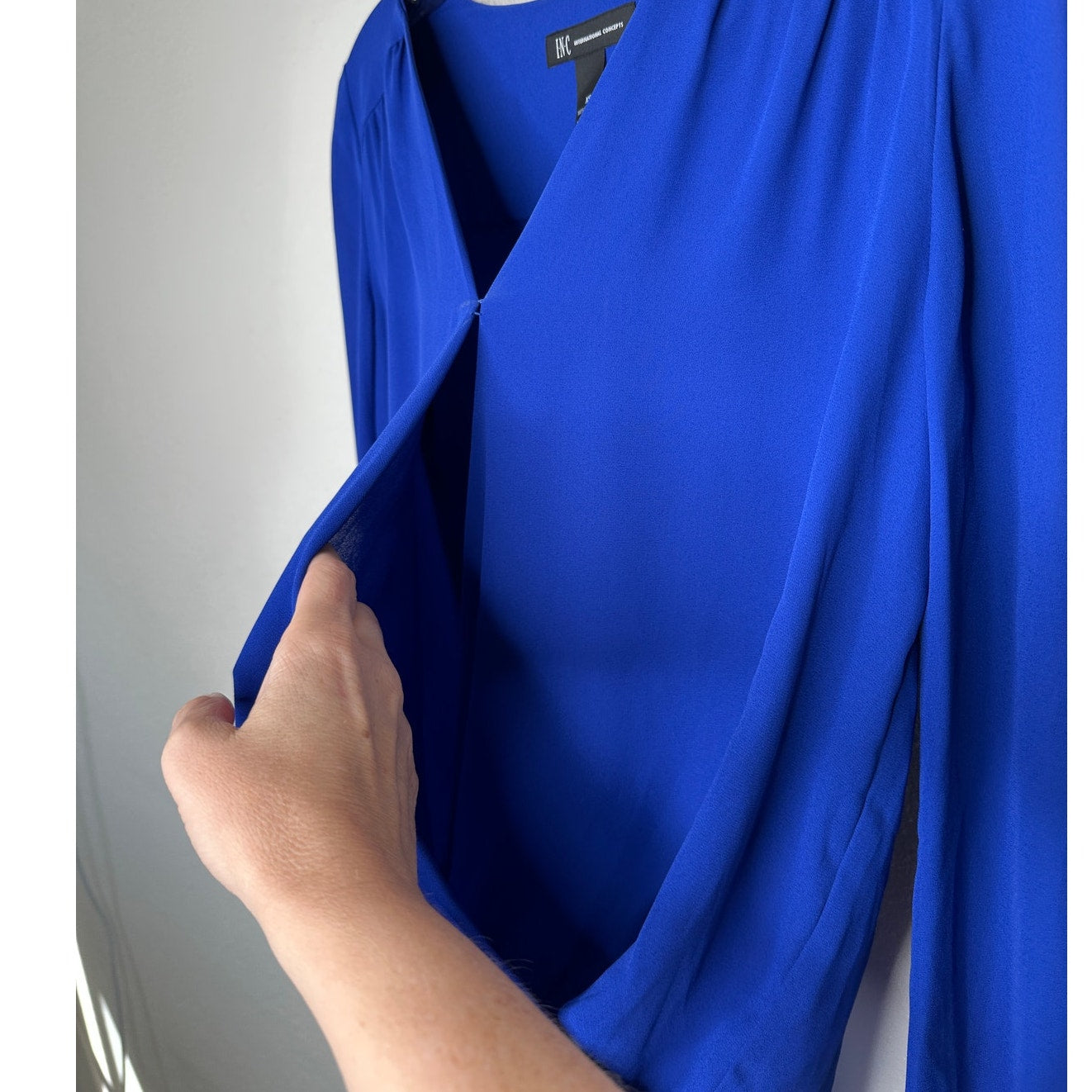 NWT INC Royal Blue VNeck Faux Wrap Long Sleeve High-Low Blouse XS