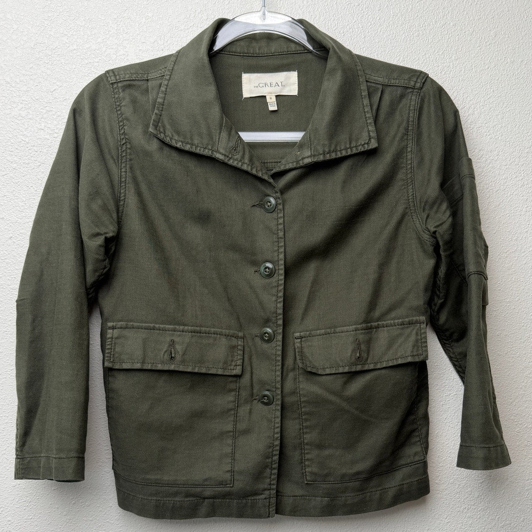 The Great Olive Green Cropped Utility Jacket Oversized US 0