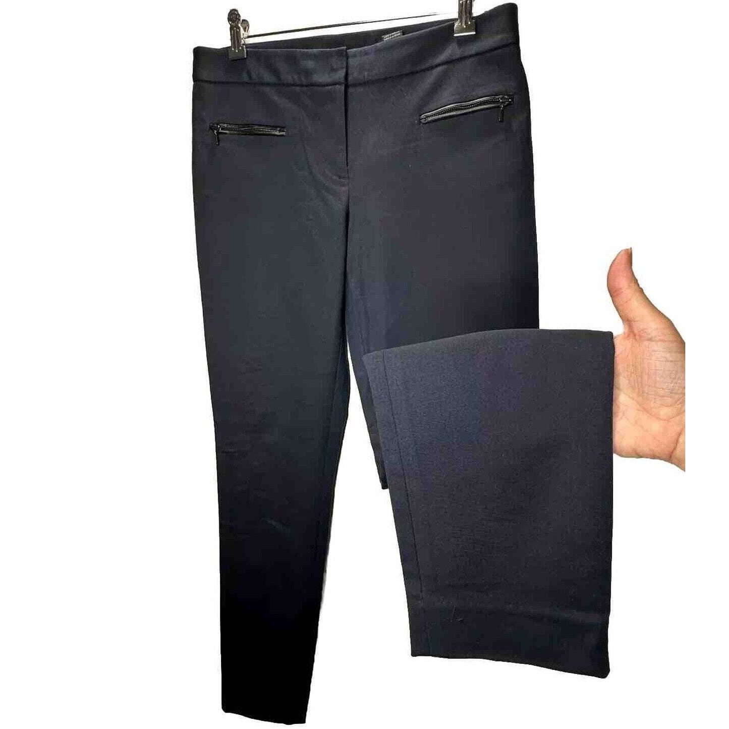 Club Monaco Navy Blue Straight Leg Leather-Lined Zip Pocket AnkleTrouser Pant 8