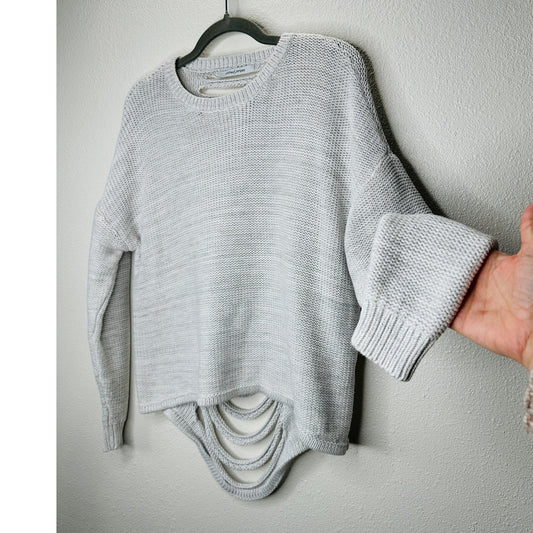 Stitches & Stripes Light Gray Crew Neck Distressed Back Sweater XLP